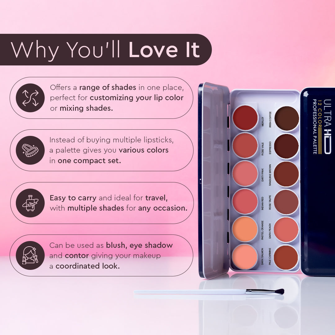 Ultra HD 12-Color Lip Palette – Create, Blend, and Shine with Long-Lasting, Hydrated Color