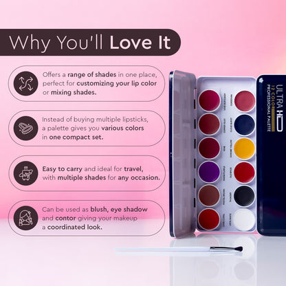 Ultra HD 12-Color Lip Palette – Create, Blend, and Shine with Long-Lasting, Hydrated Color